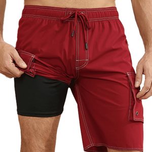 Quick Dry Swim Trunks for Men with Liner Summer Beach Shorts Red S-4XL