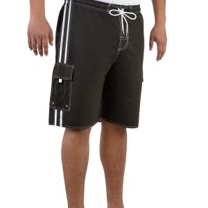 Men'S Board Beach Swim Trunks Shorts with Cargo Pockets-5104-Blk-Wht-3Xl