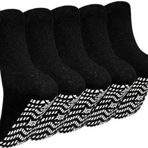 5 Pairs Non Slip Grip Socks - Ideal for Yoga, Pilates, Hospital Use - Men & Women'S Crew Sticky Gripper Socks (Size 10-13)