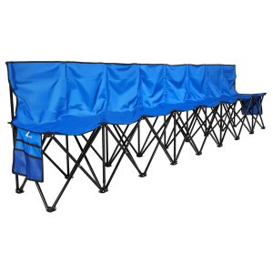 Portable Folding Bench, 8 Seat Foldable Soccer Bench with Side Pockets & Carrying Bag, Lightweight Sideline Seating with Back Rest for Football, Baseball, Camping, Outdoor Events, Blue