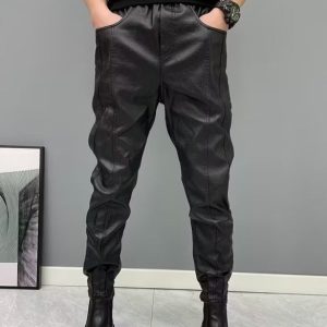 Black Motorcycle Takeaway Rider Windproof Warm Casual Pants With Cuffs