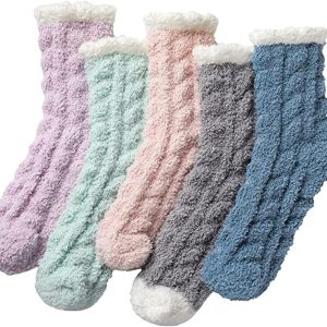 5 Pairs Fuzzy Socks for Women, Warm Soft Fluffy Socks Winter Thick Cozy Plush Slipper Socks