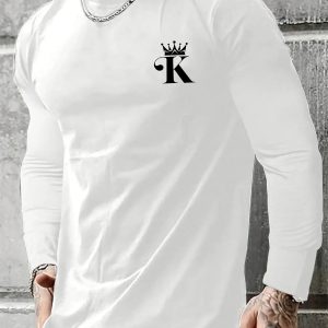 Men's 100% pure cotton loose fit comfortable sports and leisure letter K king printed round neck long sleeved T-shirt top VibeFlex Sports