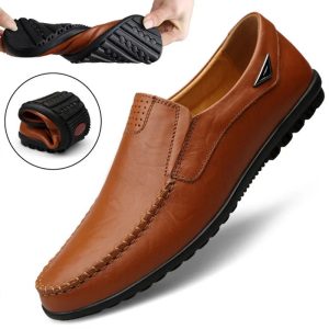 Genuine Leather Men Casual Shoes Luxury Brand 2023 Mens Loafers Moccasins Breathable Slip on Black Driving Shoes Plus Size 37