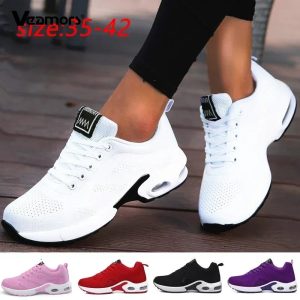 Fashion Women Lightweight Sneakers Running Shoes Outdoor Sports Shoes Breathable Mesh Comfort Running Shoes Air Cushion Lace 