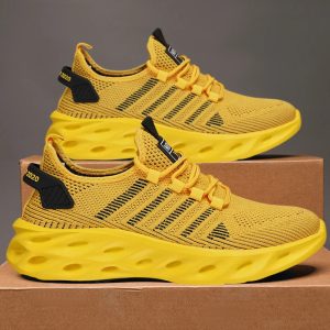 Men Shoes Comfortable Unisex Sneakers Breathable Couple Running Shoes Women Tennis Sports Shoe Size 37-47 Yellow Walking Snea