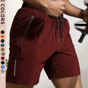 Men's Bottoms for Summer Gym Workout Running Cycling,Quick Drying Breathable Drawstring Waist Sports Shorts 2-0428