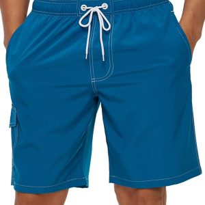 Men'S Quick Dry Swim Trunks Mesh Lining Beach Board Shorts with Pockets Peacockblue M