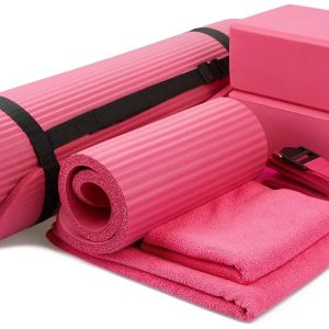 Go Yoga 7-Piece Set - Include Yoga Mat with Carrying Strap, 2 Yoga Blocks, Yoga Mat Towel, Yoga Hand Towel, Yoga Strap and Yoga Knee Pad